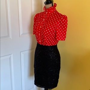 Vintage red polka dot blouse size 9/10